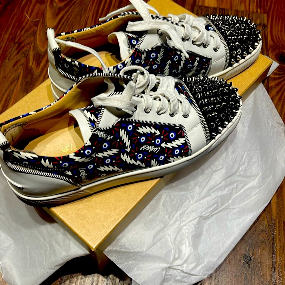 Christian Louboutin Louis Junior Spikes Flat Sneakers Black/Bianco 43.5/10.5